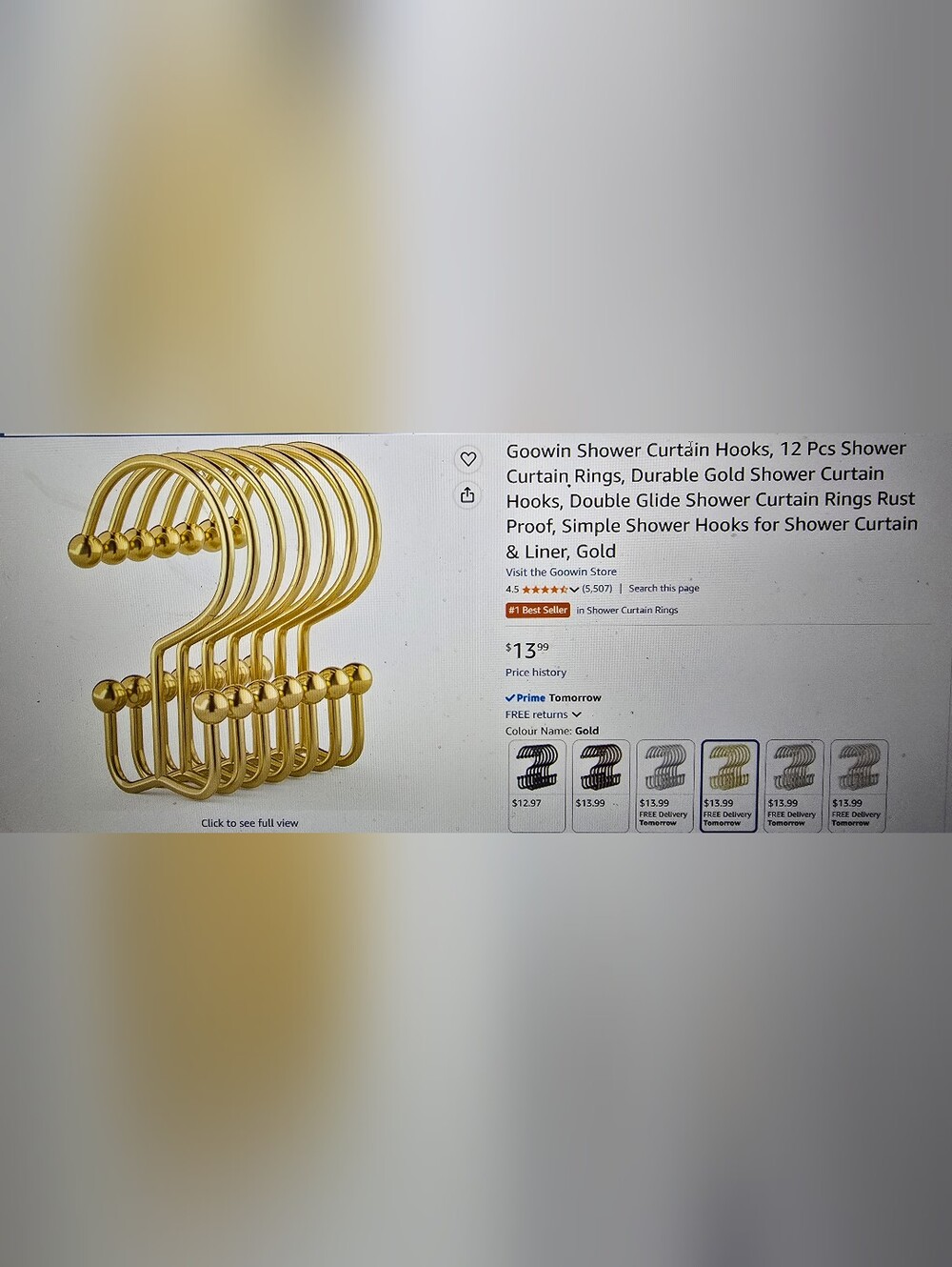 NEW Goowin Shower Curtain Hooks 12 Pcs Shower Curtain Rings Double Glided Sided